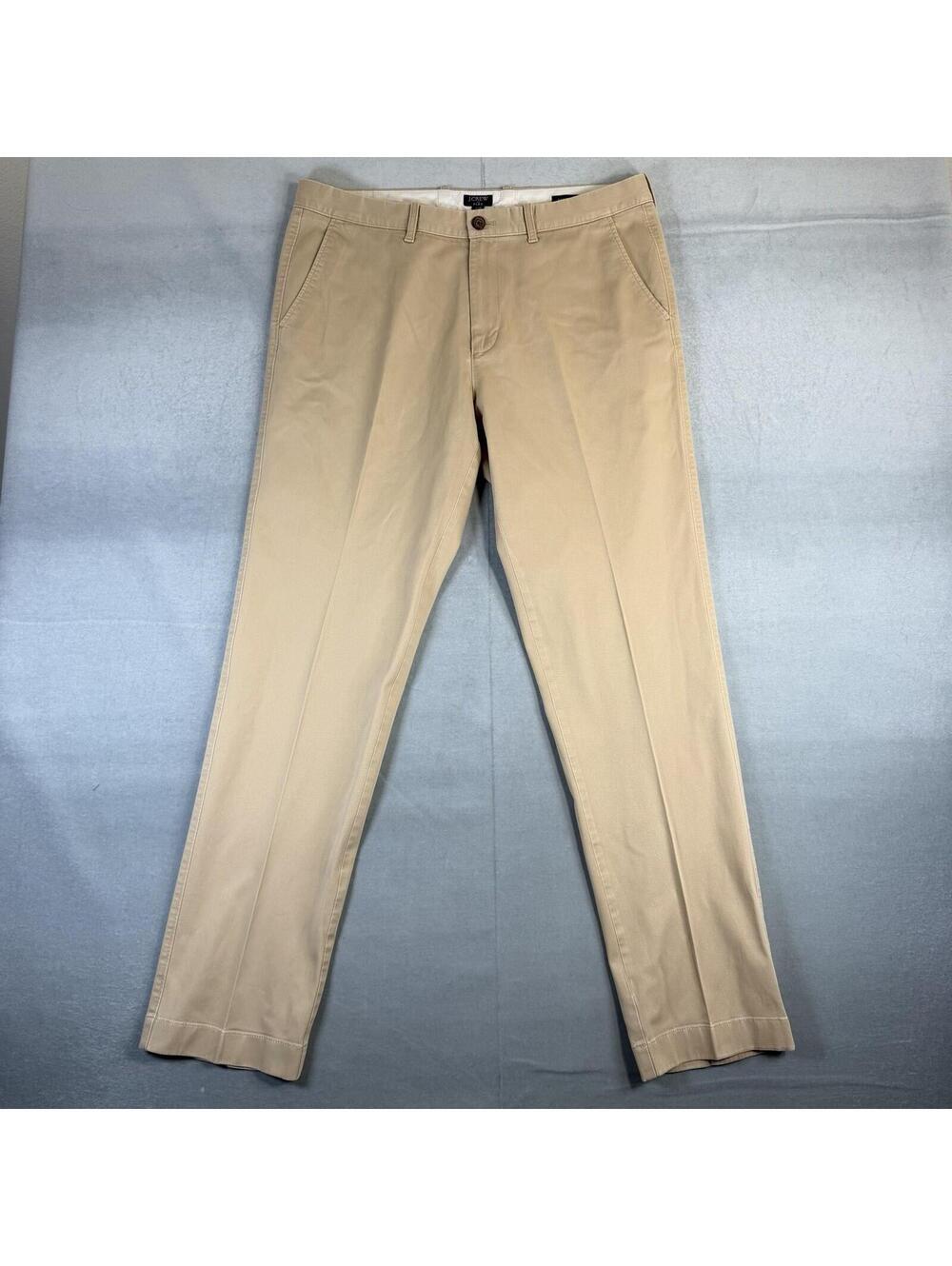 J.Crew Flex Straight Chino Pants Mens 36x34 Beige Tan Flat Front Classic